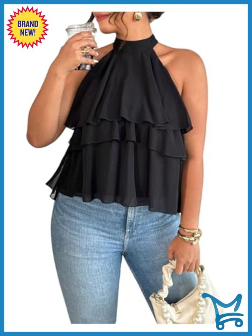 Plus Size Layered Ruffle Halter Tank Top Sleeveless Chiffon Blouse